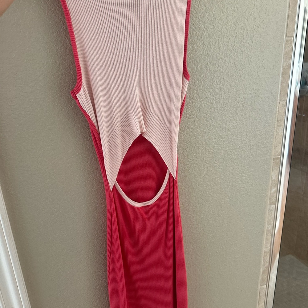 Red and Pink Sleeveless Dress